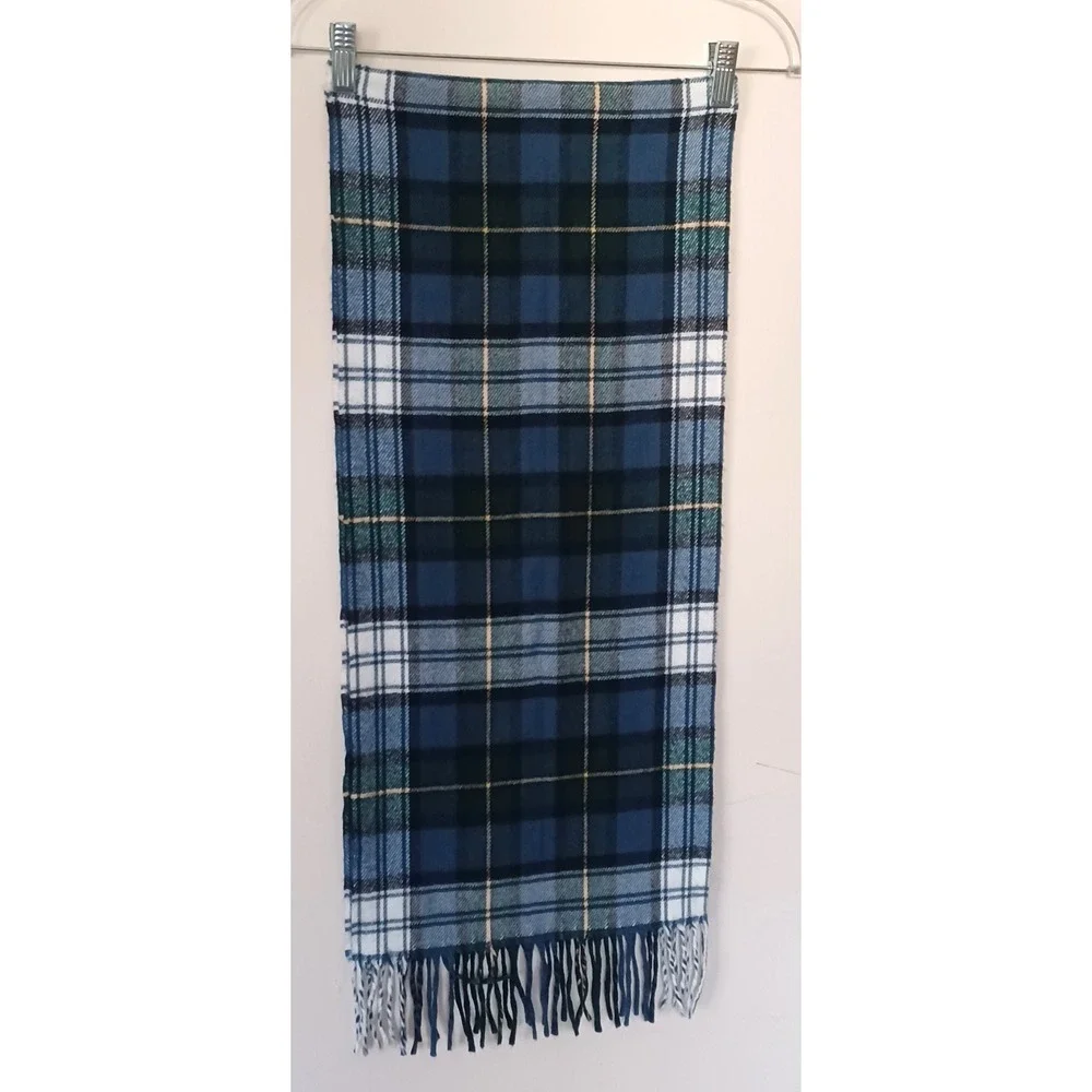 Blue‎ Green Plaid Tartan Scarf Fringe Soft Acrylic 62x12 Ladies One Size Preppy